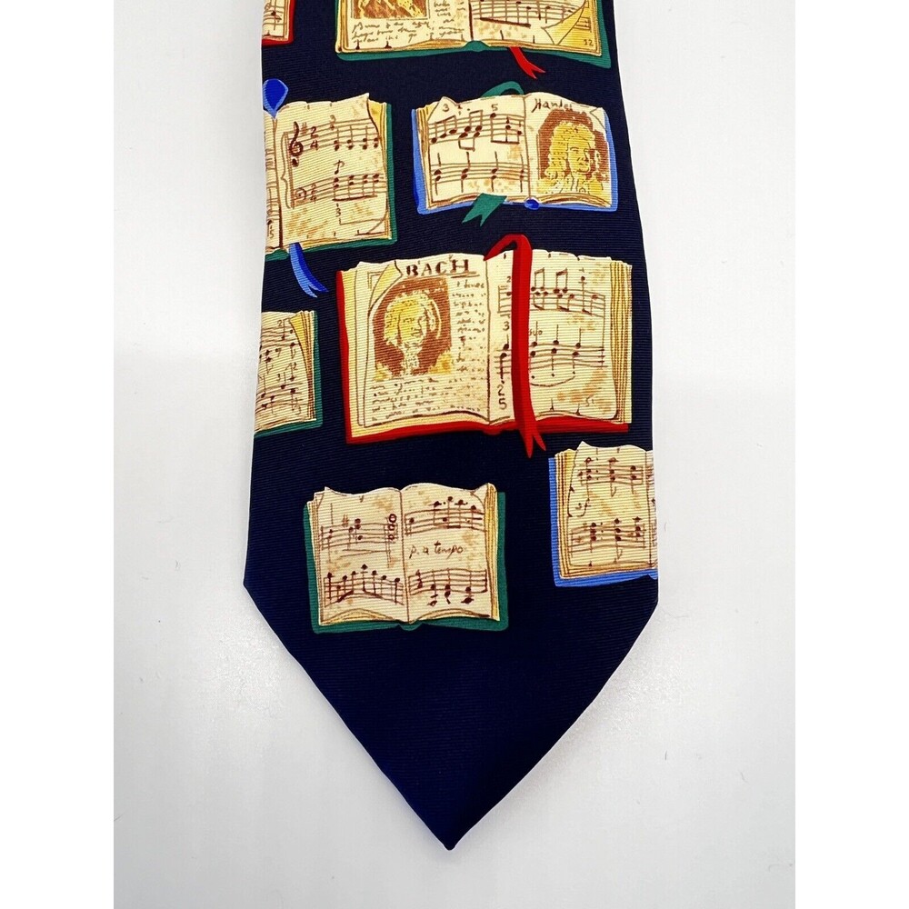 ALYNN “Great Composer” Theme 100% Silk Neck Tie-USA  Navy, Teacher Tie